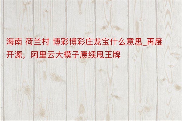 海南 荷兰村 博彩博彩庄龙宝什么意思_再度开源，阿里云大模子赓续甩王牌
